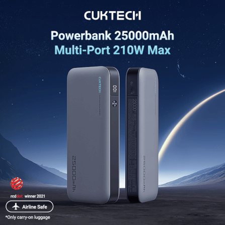 แบตเตอรี่สำรอง CUKTECH รุ่น PB250 (GB.V) 25000 mAh สีเทา จ่ายไฟรวมกันได้สูงถึง 210W_1